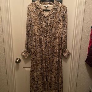 Snake Print Button-Up MIDI Dress